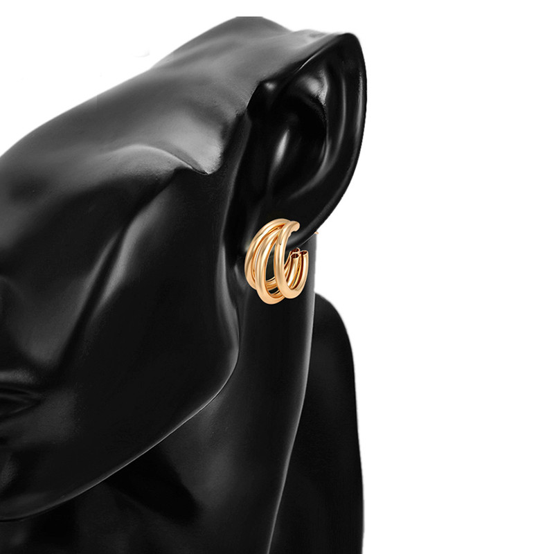 Aukso ir sidabro spalvos apvalūs nuleidžiami auskarai moterims iš lydinio madingi trijų sluoksnių auskarai apskriti ausų priedai Hot 2022 m.