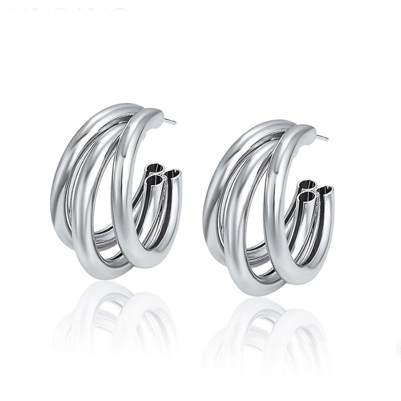 Aukso ir sidabro spalvos apvalūs nuleidžiami auskarai moterims iš lydinio madingi trijų sluoksnių auskarai apskriti ausų priedai Hot 2022 m.