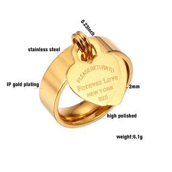 Ροζ χρυσό Γυναικείο δαχτυλίδι από ανοξείδωτο ατσάλι Γούρι Δαχτυλίδι δάχτυλα Sweet Heart Trendy γυναικείο δαχτυλίδι κοσμήματα Δώρο πολλαπλών μεγεθών
