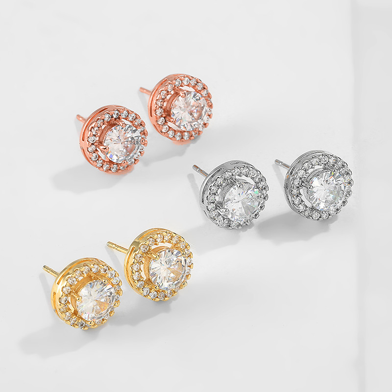 JUNZI Seturi de bijuterii cu zircon rotund la modă pentru femei, de culoare argintie, colier de cristal, cercei cu pandantiv, accesorii de nuntă de mireasă