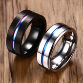Vnox 6/8mm inel negru pentru bărbați femei Groove curcubeu benzi de nuntă din oțel inoxidabil Inele fraterne la modă bijuterii casual pentru bărbați