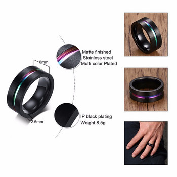 Μαύρο δαχτυλίδι Vnox 6/8mm για άνδρες Γυναικείο Groove Rainbow από ανοξείδωτο ατσάλι Γαμήλιες μπάντες Μοντέρνα αδελφικά δαχτυλίδια Casual ανδρικά κοσμήματα