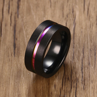 Vnox 6/8mm inel negru pentru bărbați femei Groove curcubeu benzi de nuntă din oțel inoxidabil Inele fraterne la modă bijuterii casual pentru bărbați