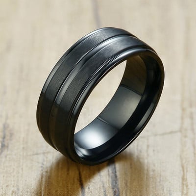 Vnox 6/8mm inel negru pentru bărbați femei Groove curcubeu benzi de nuntă din oțel inoxidabil Inele fraterne la modă bijuterii casual pentru bărbați