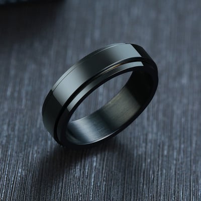 Vnox 6/8mm inel negru pentru bărbați femei Groove curcubeu benzi de nuntă din oțel inoxidabil Inele fraterne la modă bijuterii casual pentru bărbați