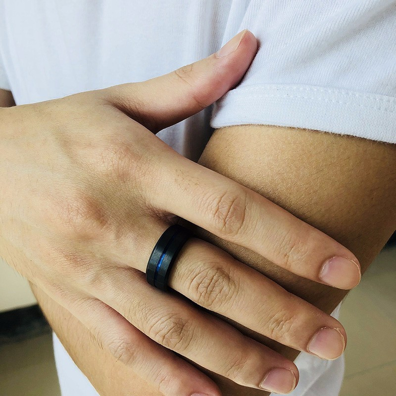Vnox 6/8mm inel negru pentru bărbați femei Groove curcubeu benzi de nuntă din oțel inoxidabil Inele fraterne la modă bijuterii casual pentru bărbați