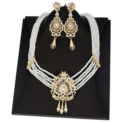 Sunspicems Maroc Mireasa Set de bijuterii de nunta Arabă Femei Colier cu margele de piatră naturală Cercei de picătură Caftan Bijoux