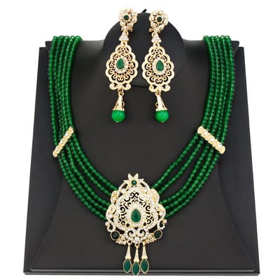 Sunspicems Maroc Mireasa Set de bijuterii de nunta Arabă Femei Colier cu margele de piatră naturală Cercei de picătură Caftan Bijoux