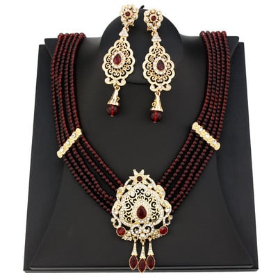 Sunspicems Maroc Mireasa Set de bijuterii de nunta Arabă Femei Colier cu margele de piatră naturală Cercei de picătură Caftan Bijoux