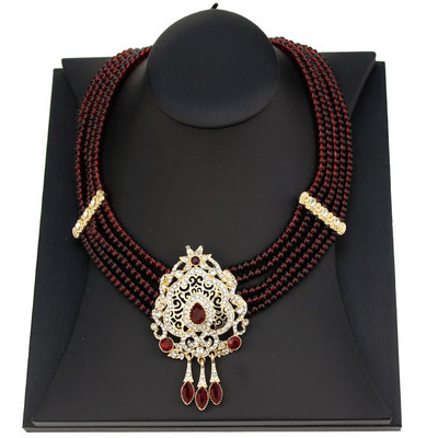 Sunspicems Maroc Mireasa Set de bijuterii de nunta Arabă Femei Colier cu margele de piatră naturală Cercei de picătură Caftan Bijoux
