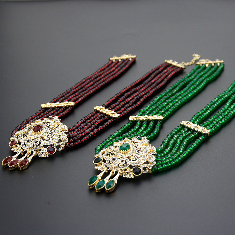 Sunspicems Maroc Mireasa Set de bijuterii de nunta Arabă Femei Colier cu margele de piatră naturală Cercei de picătură Caftan Bijoux