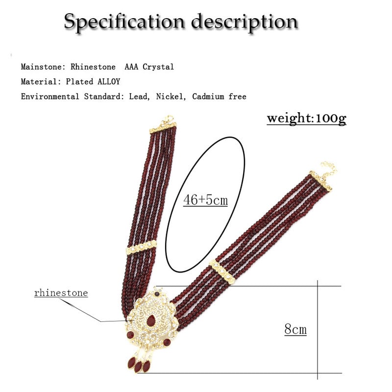 Sunspicems Maroc Mireasa Set de bijuterii de nunta Arabă Femei Colier cu margele de piatră naturală Cercei de picătură Caftan Bijoux