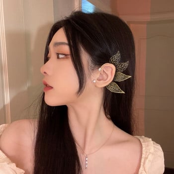 1 PC Chic Elf Ear Cuff Maple Leaf Hollowed Zircon Leaf Cosplay Fairy Earring Clips για γυναίκες κορίτσια Κοσμήματα με μανσέτα αυτιών γάμου