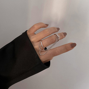 Модна пънк верига с двоен комплект пръстени Дамски хип-хоп отворен пръстен Метална сребърна цветна верига Геометрична партия Бижута Подаръци