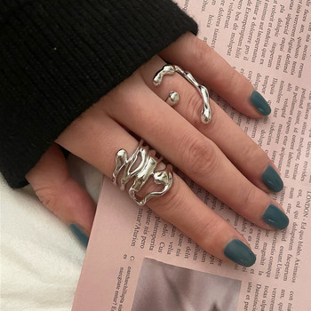 LIVVY Ασημί Χρώμα Νέα άφιξη Ακανόνιστο κοίλο φαρδύ δαχτυλίδι Γυναικεία μόδα Ρετρό Μοναδικό Σχέδιο Χειροποίητα Δώρα κοσμημάτων