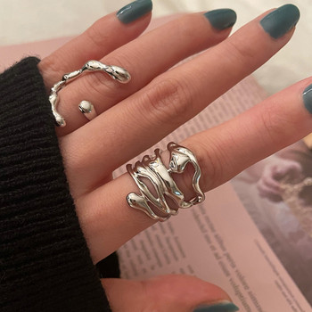 LIVVY Ασημί Χρώμα Νέα άφιξη Ακανόνιστο κοίλο φαρδύ δαχτυλίδι Γυναικεία μόδα Ρετρό Μοναδικό Σχέδιο Χειροποίητα Δώρα κοσμημάτων