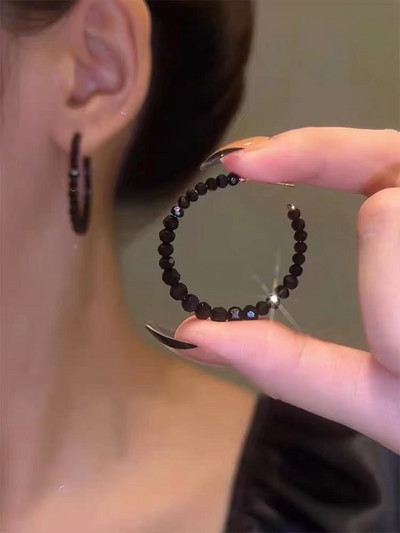 Noua tendință de modă simplă, cercei cu cerc cu strasuri negre, cercei geometrici pentru femei, elegante, rafinate, bijuterii, cadouri, comerț cu ridicata