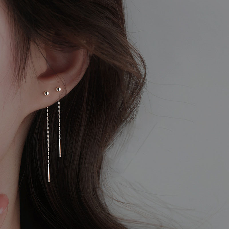 Cercei suspendați din oțel inoxidabil la modă, bilă geometrică, cu lanț cu ciucuri lungi, cercei cu picătură pentru femei, linie de urechi minimaliste, bijuterii Kpop