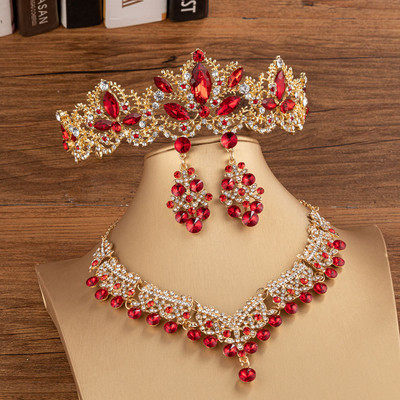 KMVEXO Seturi de bijuterii de mireasă în stil baroc, auriu, albastru, cristal, diademe, coroană, cercei, colier, nuntă, bijuterii Dubai