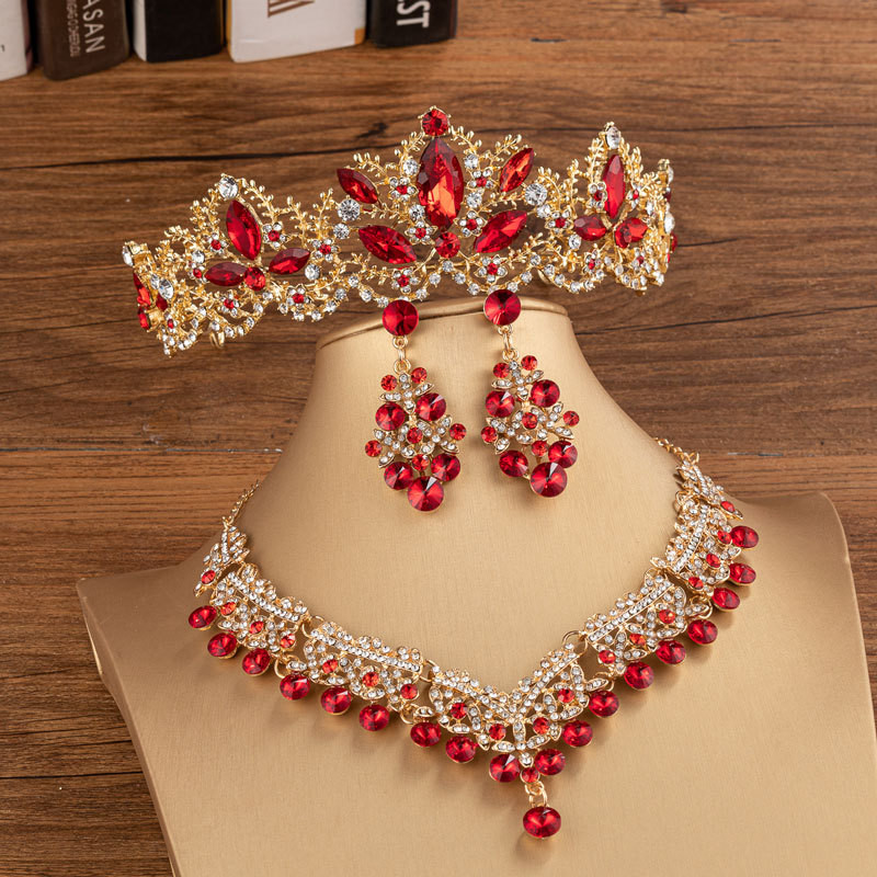 KMVEXO Seturi de bijuterii de mireasă în stil baroc, auriu, albastru, cristal, diademe, coroană, cercei, colier, nuntă, bijuterii Dubai