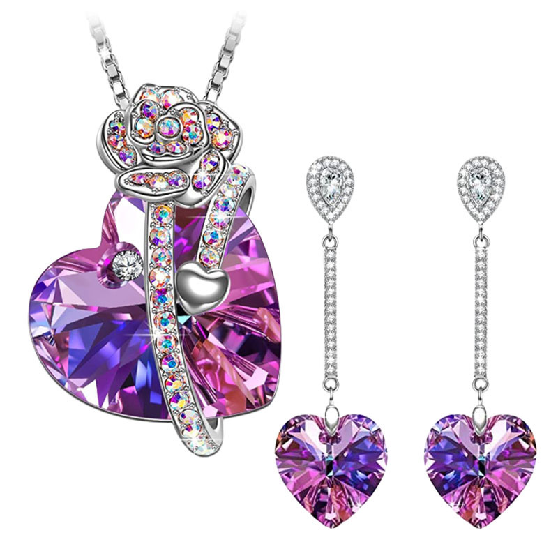 1/2 τμχ Κρυστάλλινο τριαντάφυλλο κολιέ καρδιές κρεμαστό κρυστάλλινα σκουλαρίκια καρδιά Σκουλαρίκια Όμορφα κοσμήματα σετ Γλυκά κοσμήματα για γυναίκες