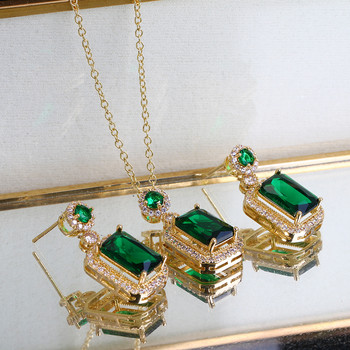 JMK Луксозни изумрудени комплекти бижута с 18-каратово позлатено покритие Модни дамски булчински комплекти обеци с кубичен циркон AAA със зелен камък