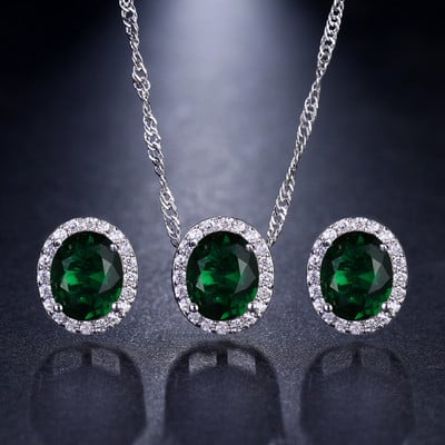 JMK Luksuzni smaragdni 18k pozlaćeni kompleti nakita Modni ženski svadbeni AAA kubni cirkon Kompleti naušnica ogrlice od zelenog kamena