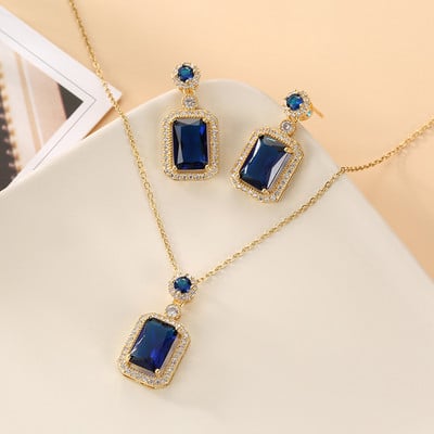 JMK Luksuzni smaragdni 18k pozlaćeni kompleti nakita Modni ženski svadbeni AAA kubni cirkon Kompleti naušnica ogrlice od zelenog kamena