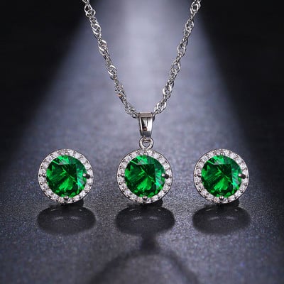 JMK Luksuzni smaragdni 18k pozlaćeni kompleti nakita Modni ženski svadbeni AAA kubni cirkon Kompleti naušnica ogrlice od zelenog kamena