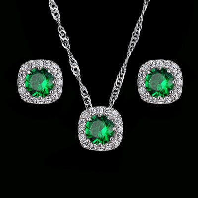 JMK Luksuzni smaragdni 18k pozlaćeni kompleti nakita Modni ženski svadbeni AAA kubni cirkon Kompleti naušnica ogrlice od zelenog kamena