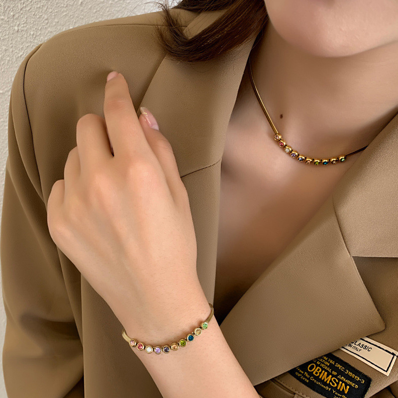 DIEYURO 316L šareni cirkon ogrlica narukvica od nehrđajućeg čelika za žene Novi vintage ženski set nakita Poklon za ljubitelje zabave Bižuterija