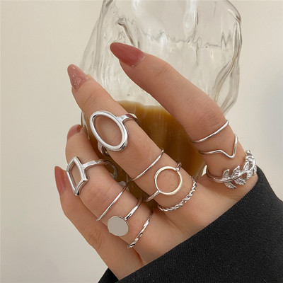 TOBILO Boho Retro Geometry Knuckle Joint Rings Set for Women Elegant Gold Color Cross Wave Hollow Finger Ring Charm Jewelry