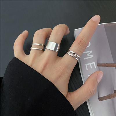 Új Korea 8db/szett Vintage színes kő fémes lánc divatos geometriájú ütőgyűrűk szett női lányoknak ékszer