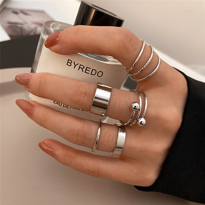 Új Korea 8db/szett Vintage színes kő fémes lánc divatos geometriájú ütőgyűrűk szett női lányoknak ékszer