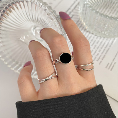 Új Korea 8db/szett Vintage színes kő fémes lánc divatos geometriájú ütőgyűrűk szett női lányoknak ékszer