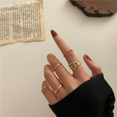 Új Korea 8db/szett Vintage színes kő fémes lánc divatos geometriájú ütőgyűrűk szett női lányoknak ékszer