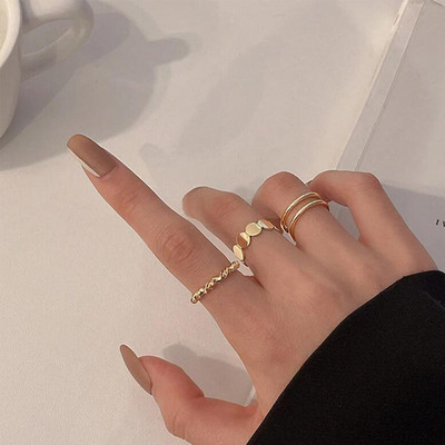 Új Korea 8db/szett Vintage színes kő fémes lánc divatos geometriájú ütőgyűrűk szett női lányoknak ékszer
