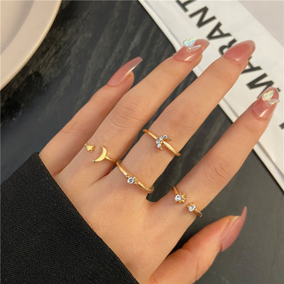Új Korea 8db/szett Vintage színes kő fémes lánc divatos geometriájú ütőgyűrűk szett női lányoknak ékszer