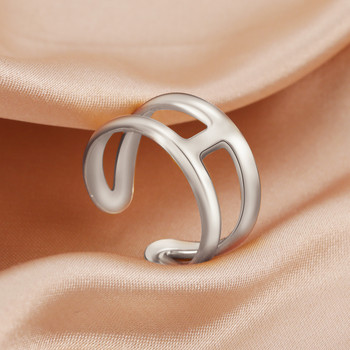 Пръстени за пръсти Cazador с форма на буква H за жени Регулируем пръстен от неръждаема стомана Златен цвят Ден на майката Бижута Подарък на едро 2023