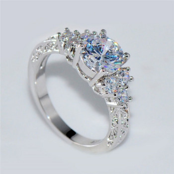 Изящни модни сребърни цветни годежни пръстени за жени Модни бели цирконови камъни Пръстен Юбилейни булчински сватбени бижута