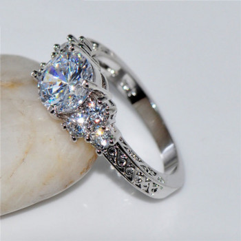 Изящни модни сребърни цветни годежни пръстени за жени Модни бели цирконови камъни Пръстен Юбилейни булчински сватбени бижута