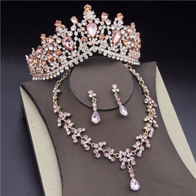 Seturi de bijuterii de mireasa din cristal coreean pentru femei Moda diademe Cercei Colier Coroana Mireasa Nunta Set de bijuterii Dubai Accesorii