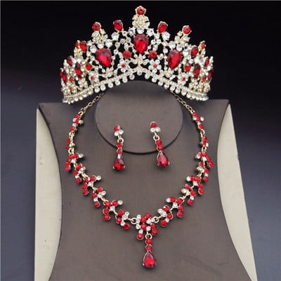 Seturi de bijuterii de mireasa din cristal coreean pentru femei Moda diademe Cercei Colier Coroana Mireasa Nunta Set de bijuterii Dubai Accesorii