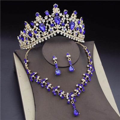 Seturi de bijuterii de mireasa din cristal coreean pentru femei Moda diademe Cercei Colier Coroana Mireasa Nunta Set de bijuterii Dubai Accesorii
