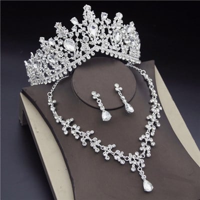 Seturi de bijuterii de mireasa din cristal coreean pentru femei Moda diademe Cercei Colier Coroana Mireasa Nunta Set de bijuterii Dubai Accesorii
