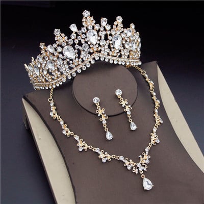 Seturi de bijuterii de mireasa din cristal coreean pentru femei Moda diademe Cercei Colier Coroana Mireasa Nunta Set de bijuterii Dubai Accesorii