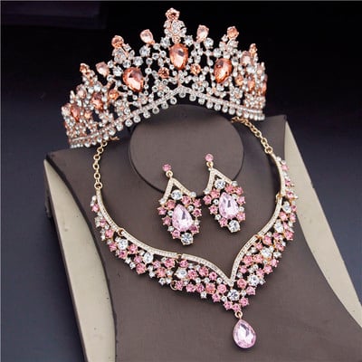 Seturi de bijuterii de mireasa din cristal coreean pentru femei Moda diademe Cercei Colier Coroana Mireasa Nunta Set de bijuterii Dubai Accesorii