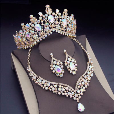 Seturi de bijuterii de mireasa din cristal coreean pentru femei Moda diademe Cercei Colier Coroana Mireasa Nunta Set de bijuterii Dubai Accesorii