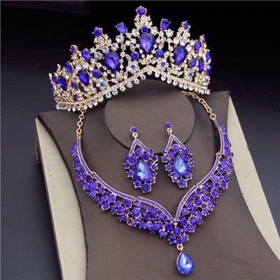 Seturi de bijuterii de mireasa din cristal coreean pentru femei Moda diademe Cercei Colier Coroana Mireasa Nunta Set de bijuterii Dubai Accesorii