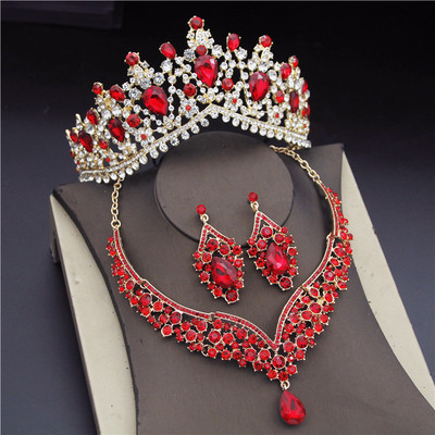 Seturi de bijuterii de mireasa din cristal coreean pentru femei Moda diademe Cercei Colier Coroana Mireasa Nunta Set de bijuterii Dubai Accesorii